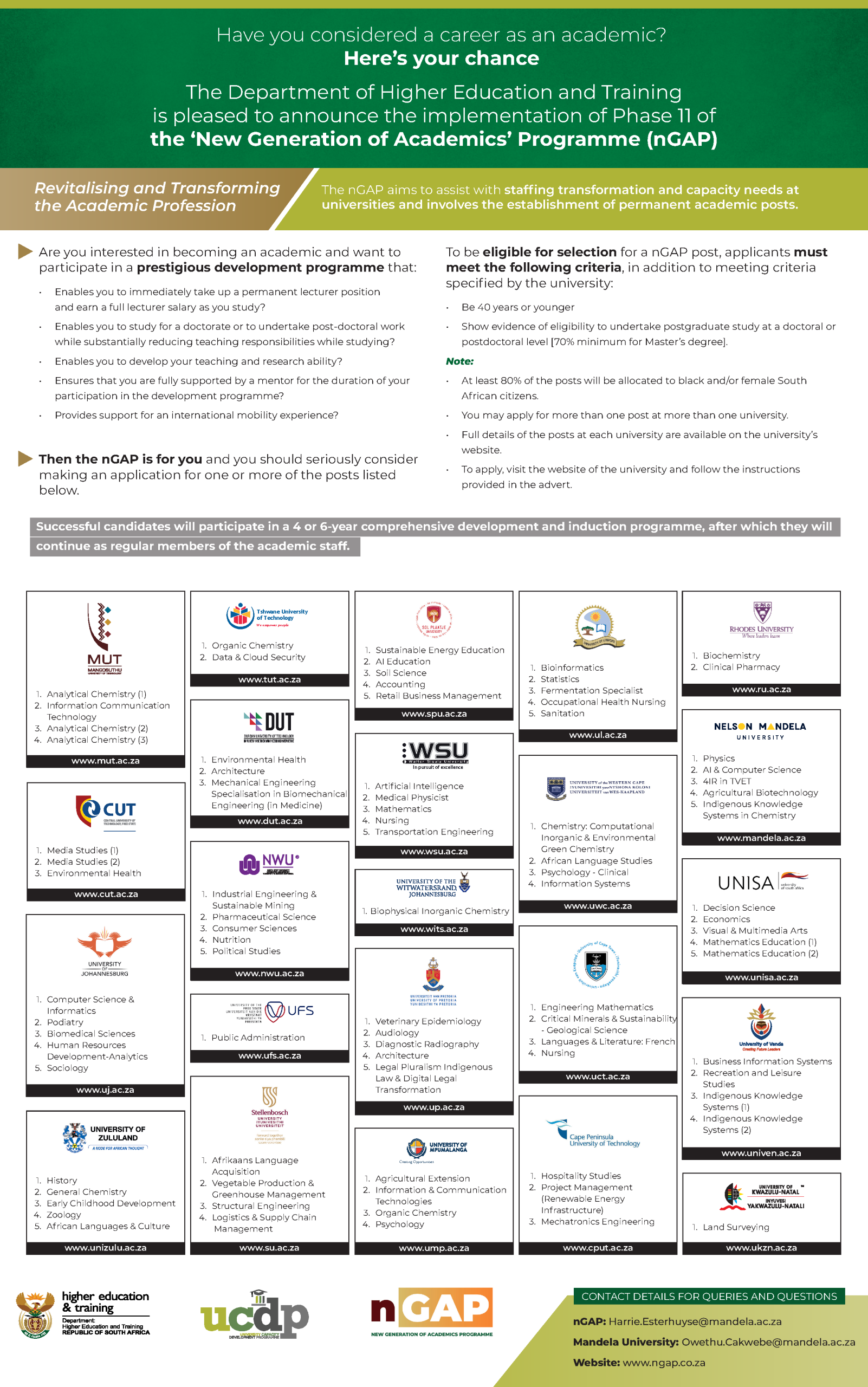 nGAP 2026 advert: institution links